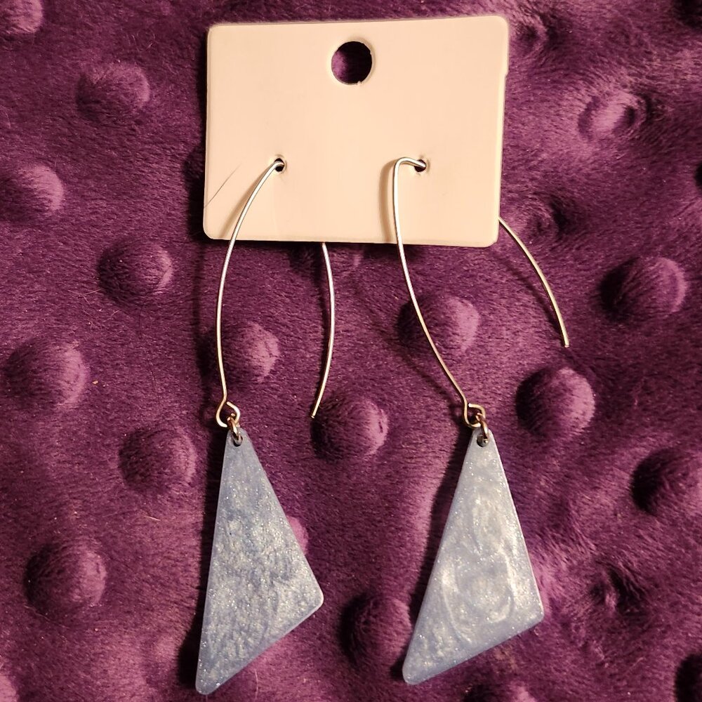 New Light Blue Triangle Acrylic Earrings with Silver Fish Hooks